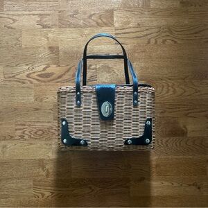 Kate Spade New York Handbag Wicker Basket Black Patent Leather Purse Tote Picnic